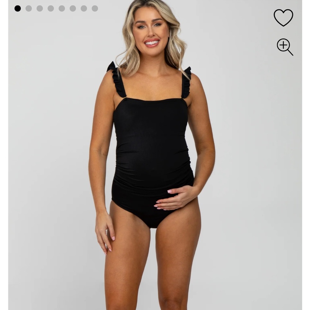 Pink Blush Maternity Black Ribbed Ruffle Sleeve One Piece Swim suit size M